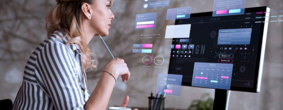 Woman performing online reputation management and responding to reviews